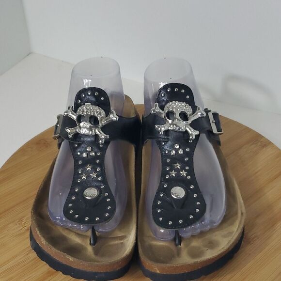 Betula By Birkenstock Shoes - Betula by Birkenstock Black Leather Skull Rhinestone Sandals Unisex L9 M7